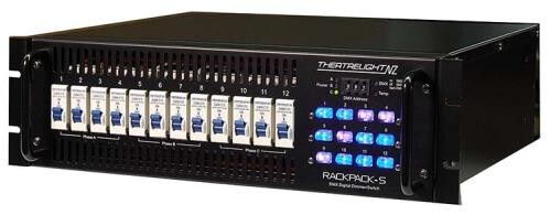 [TLDIM-RP-S1210-SKT] Theatrelight - Rackpack-S, 12 x 10amp MCBs, SCRs, O/R switches NZ, AUS Socket Out
